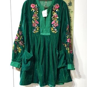 NWT Free People green velvet tunic top dress sz S
